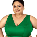 Dark Green Plunging V Neckline Sleeveless Plus Size Saree Blouse - Anvi Couture