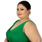 Dark Green Plunging V Neckline Sleeveless Plus Size Saree Blouse - Anvi Couture