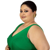 Dark Green Plunging V Neckline Sleeveless Plus Size Saree Blouse - Anvi Couture