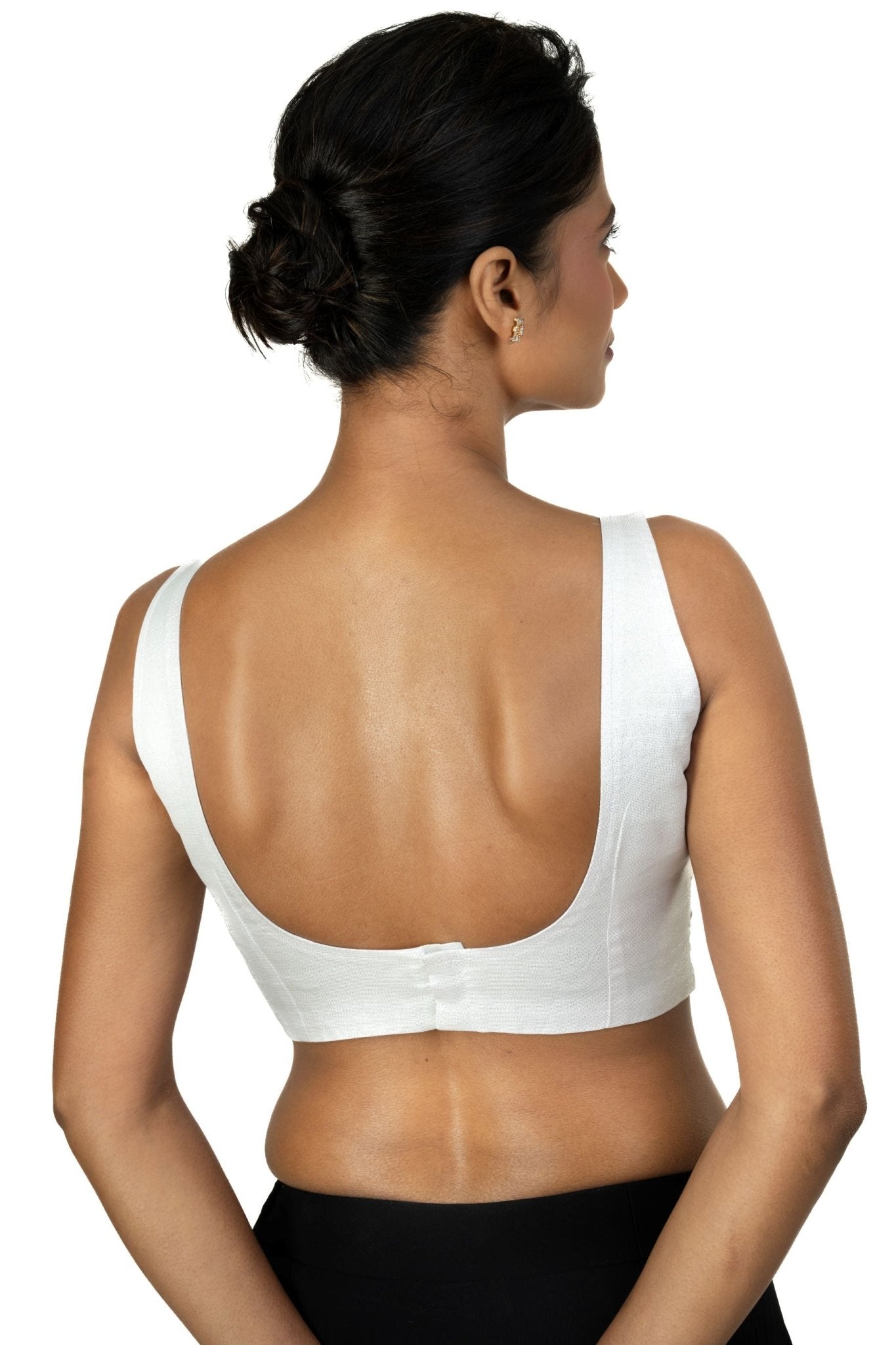 Silver U Neckline Sleeveless Blouse with Back Closer - Anvi Couture