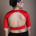 Red Cotton Half Sleeve Blouse with Back Cutout - Anvi Couture