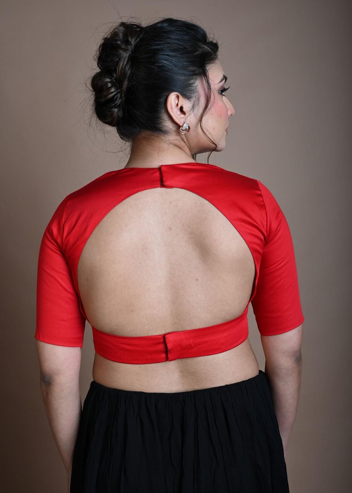 Red Cotton Half Sleeve Blouse with Back Cutout - Anvi Couture