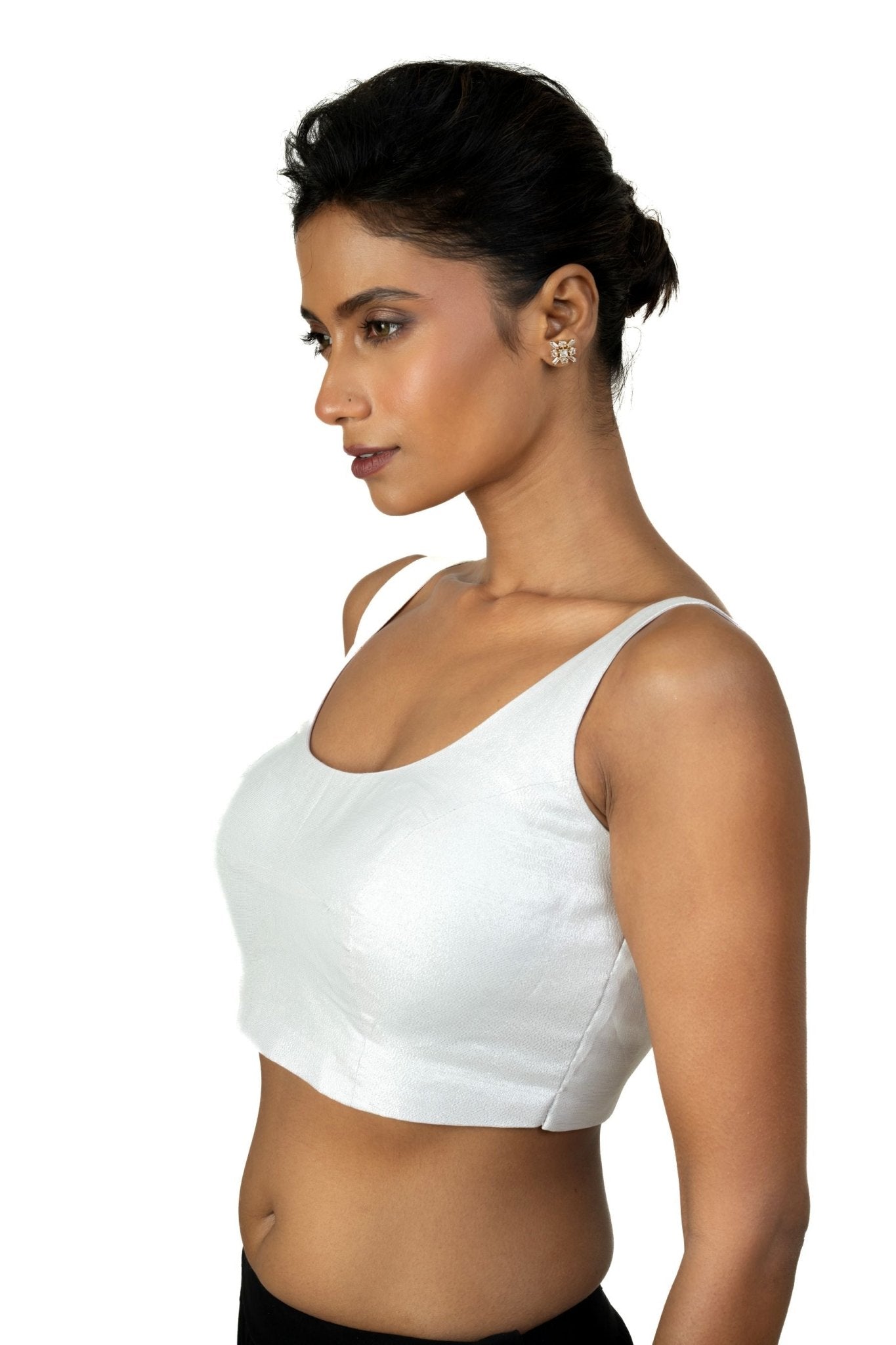 Silver U Neckline Sleeveless Blouse with Back Closer - Anvi Couture