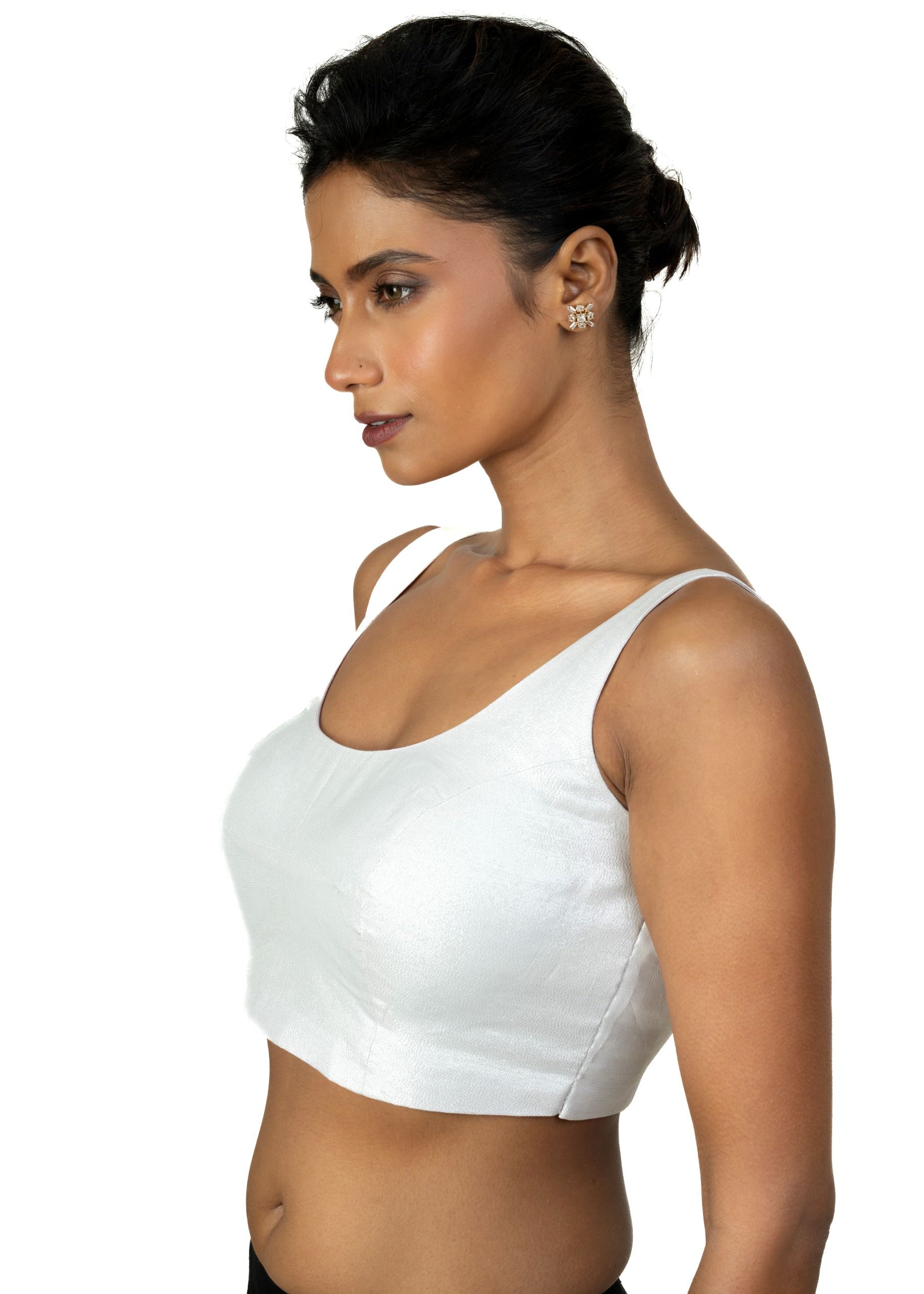Silver U Neckline Sleeveless Blouse with Back Closer
 image-3