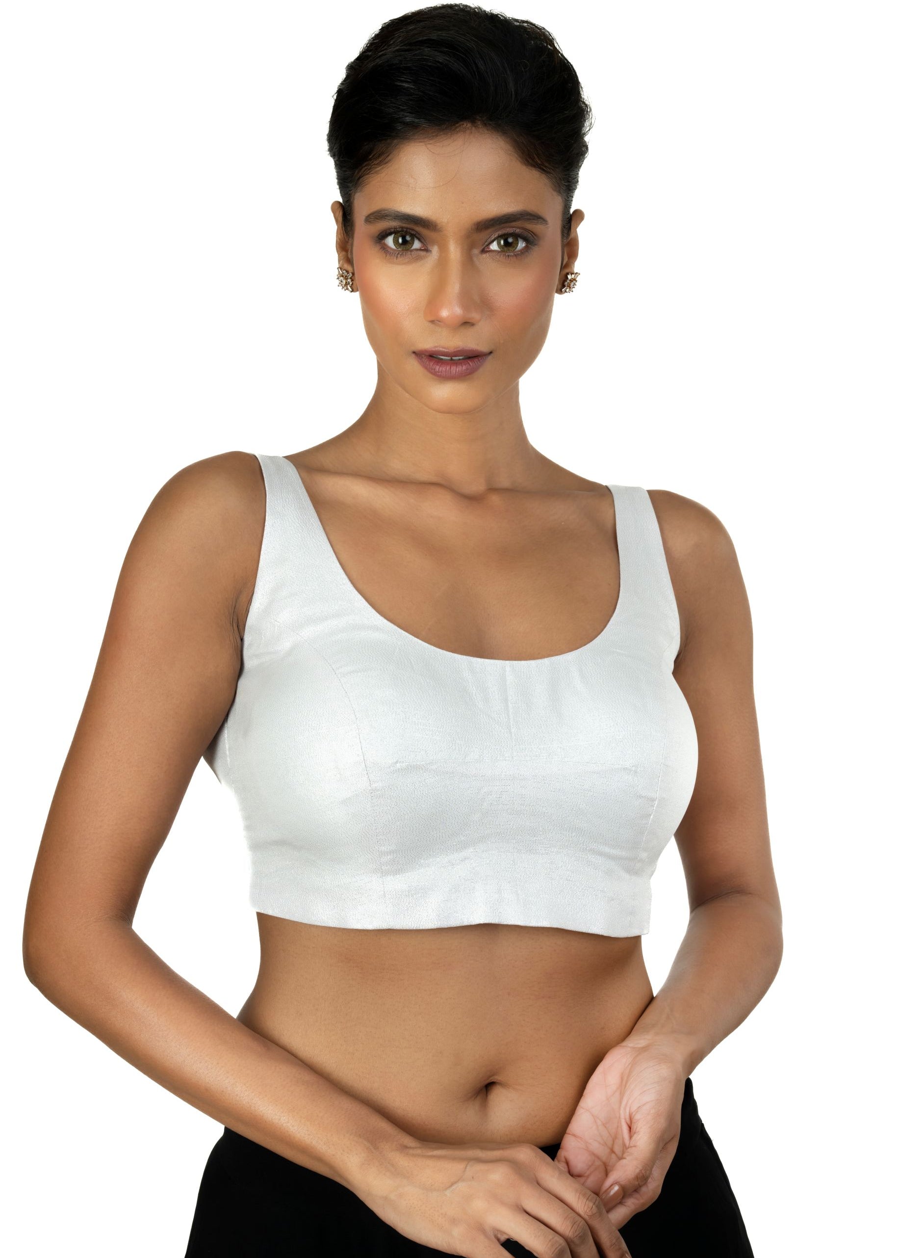 Silver U Neckline Sleeveless Blouse with Back Closer
 image-1