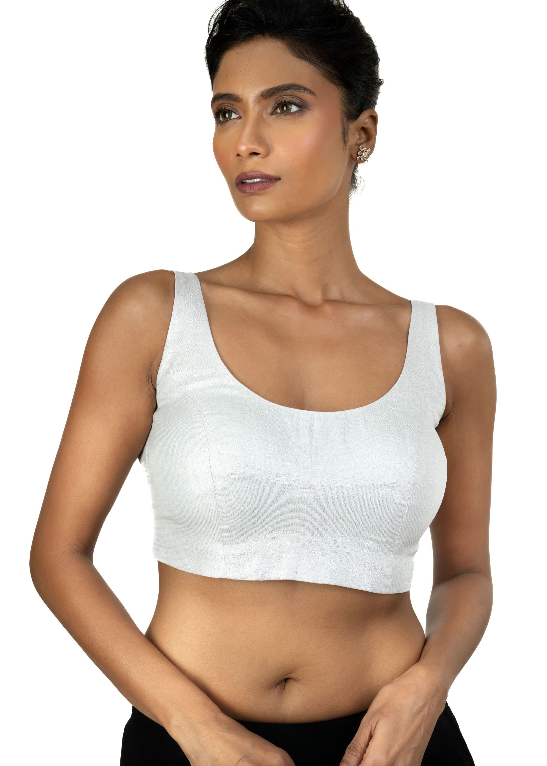 Silver U Neckline Sleeveless Blouse with Back Closer
 image-4