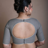 Grey Cotton Blouse with Half Sleeves and Back Circle Cutout - Anvi Couture