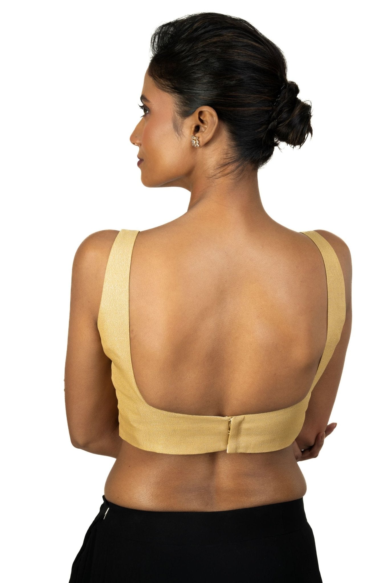 Golden Sleeveless Blouse with Sweet Heart Neck Line - Anvi Couture