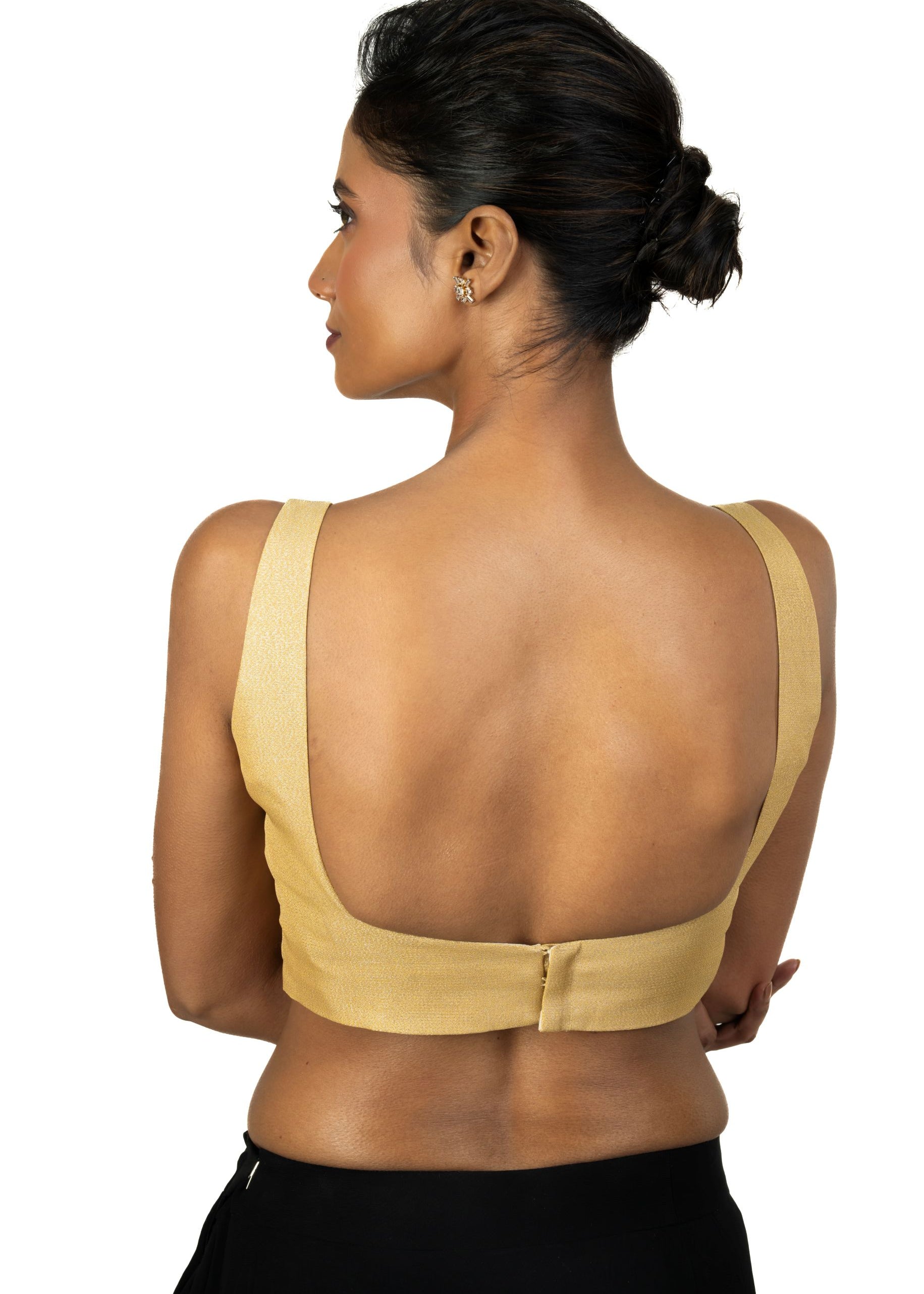 Golden Sleeveless Blouse with Sweet Heart Neck Line - image 4