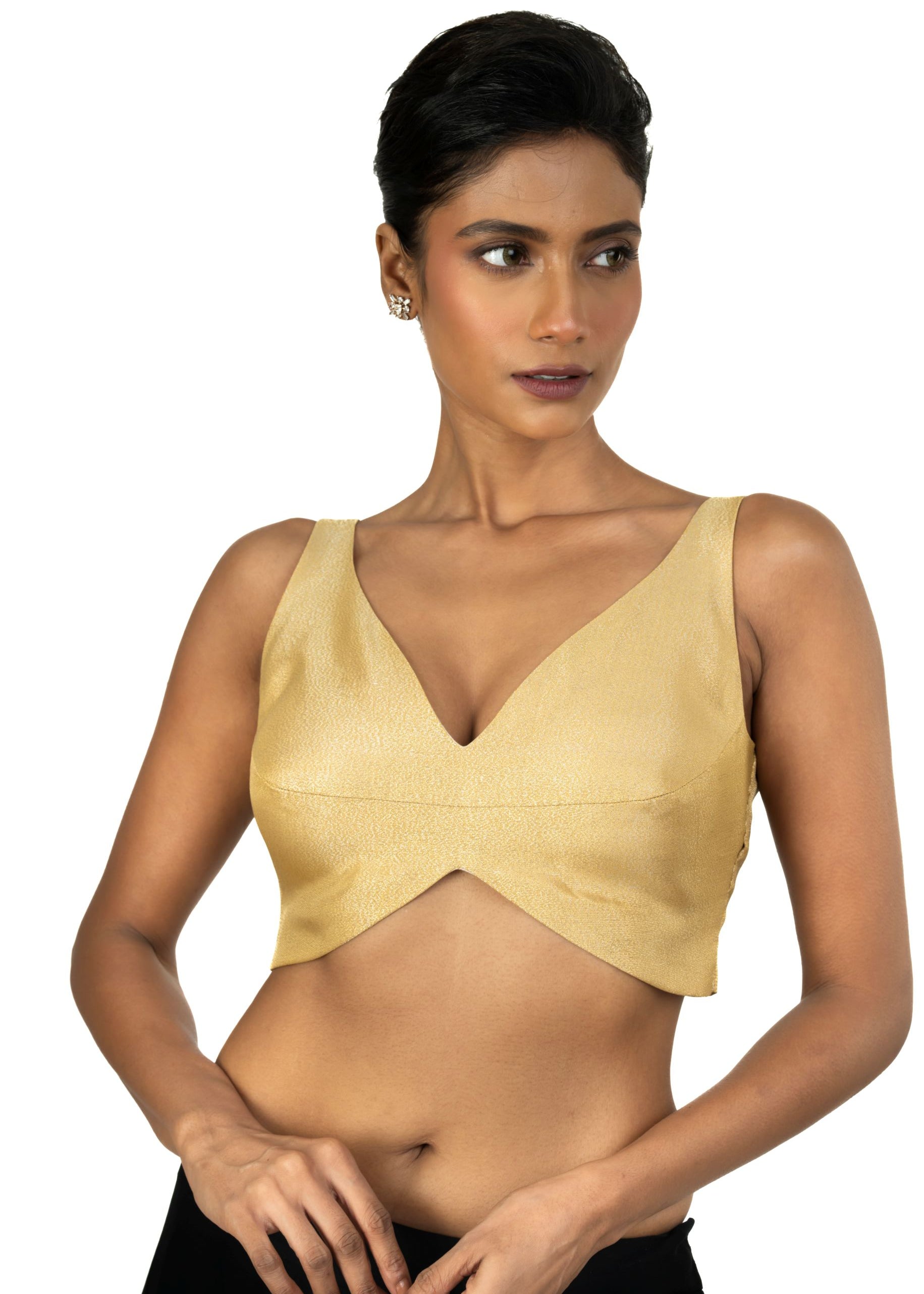 Golden Sleeveless Blouse with Sweet Heart Neck Line - image 1