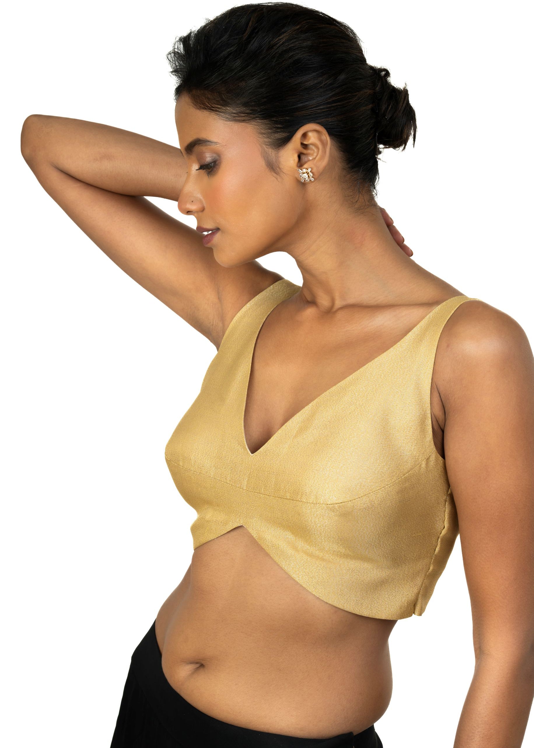 Golden Sleeveless Blouse with Sweet Heart Neck Line - image 2