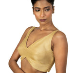 Golden Sleeveless Blouse with Sweet Heart Neck Line - image 3