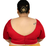 Red Plus Size Sweet Heart Neckline Blouse with Elbow Sleeves - Anvi Couture