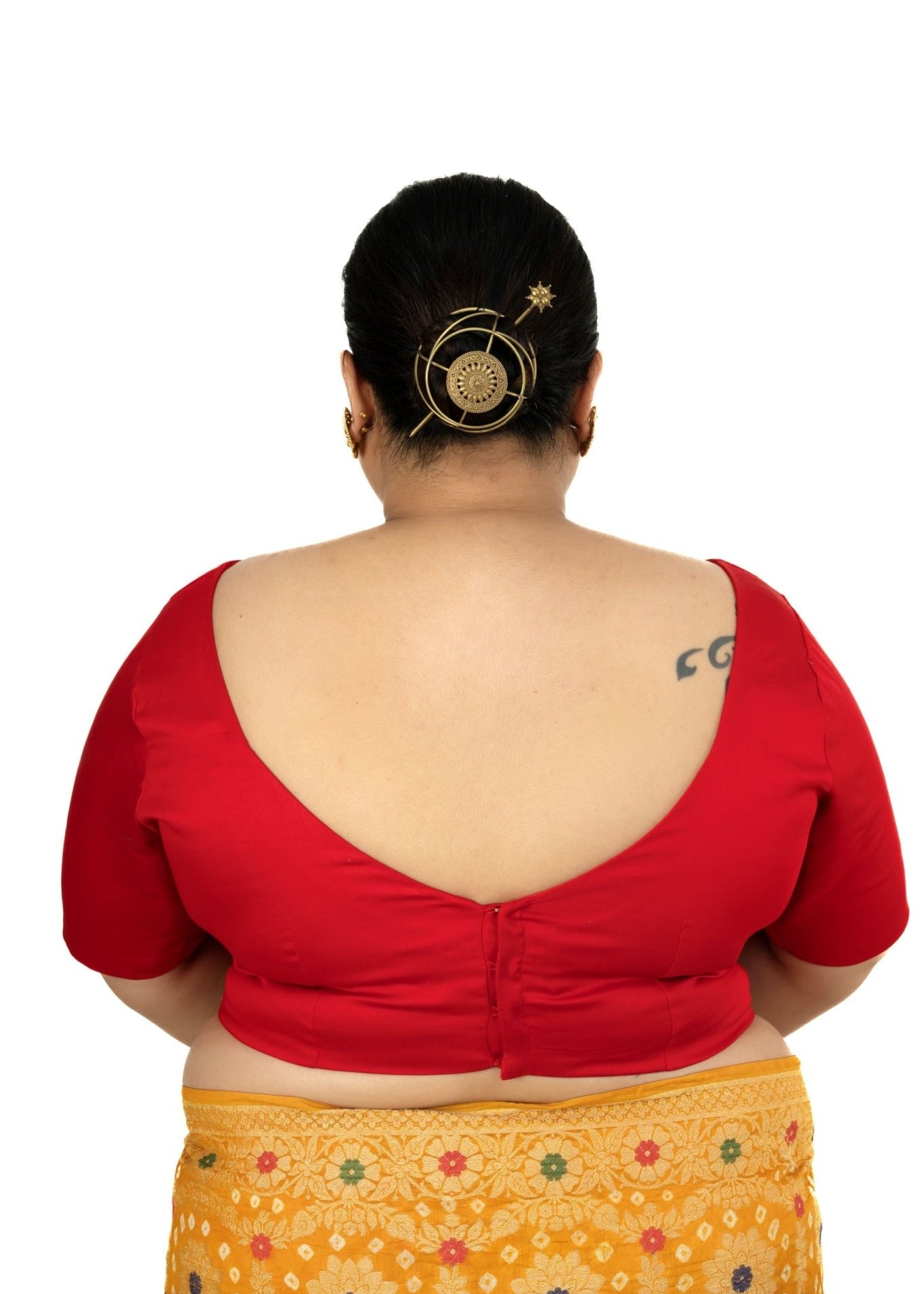 Red Plus Size Sweet Heart Neckline Blouse with Elbow Sleeves - Anvi Couture