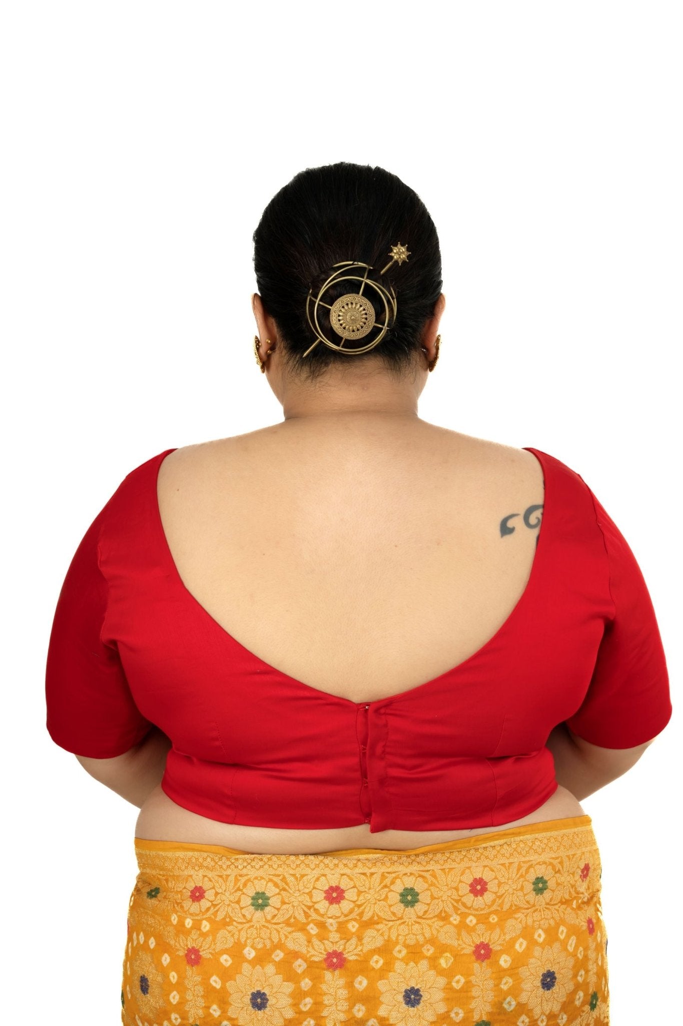 Red Plus Size Sweet Heart Neckline Blouse with Elbow Sleeves - Anvi Couture