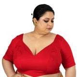 Red Plus Size Sweet Heart Neckline Blouse with Elbow Sleeves - Anvi Couture