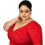 Red Plus Size Sweet Heart Neckline Blouse with Elbow Sleeves - Anvi Couture
