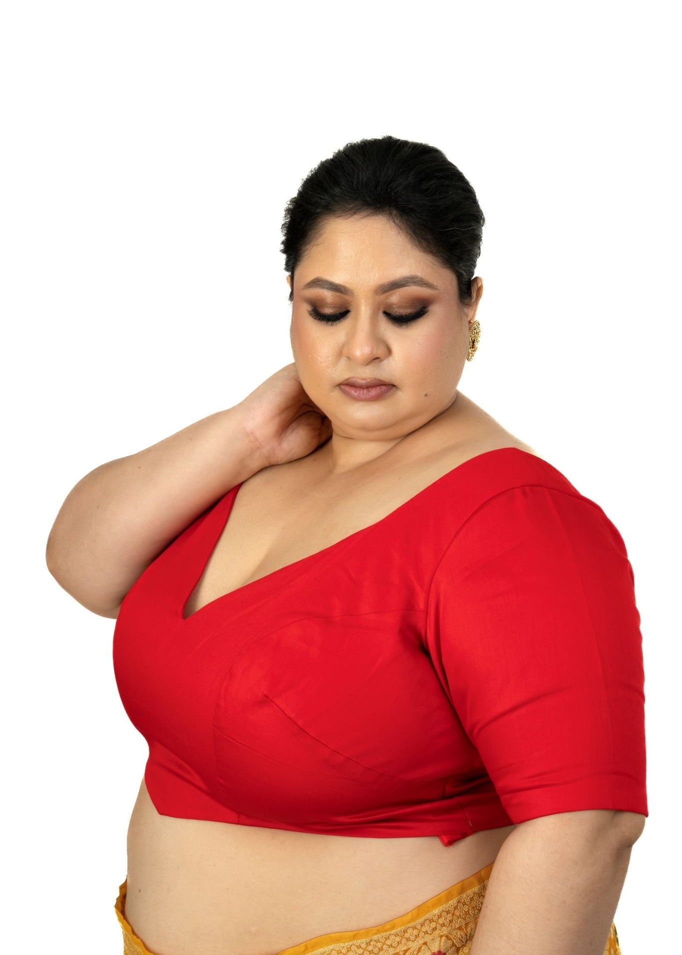 Red Plus Size Sweet Heart Neckline Blouse with Elbow Sleeves - Anvi Couture