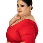 Red Plus Size Sweet Heart Neckline Blouse with Elbow Sleeves - Anvi Couture