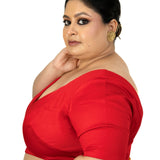 Red Plus Size Sweet Heart Neckline Blouse with Elbow Sleeves - Anvi Couture
