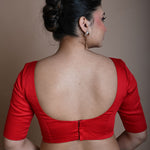 Red Half Sleeve Blouse in Cotton with Sweetheart Neckline - Anvi Couture