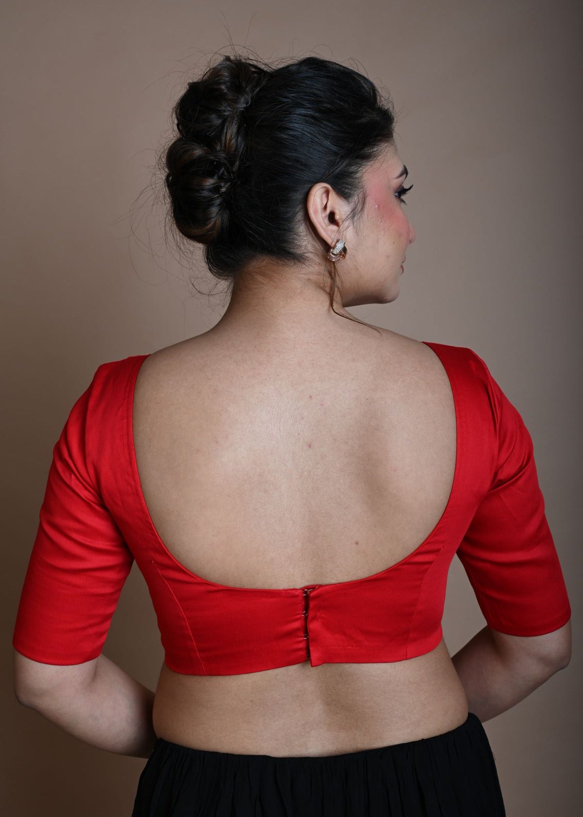 Red Half Sleeve Blouse in Cotton with Sweetheart Neckline - Anvi Couture