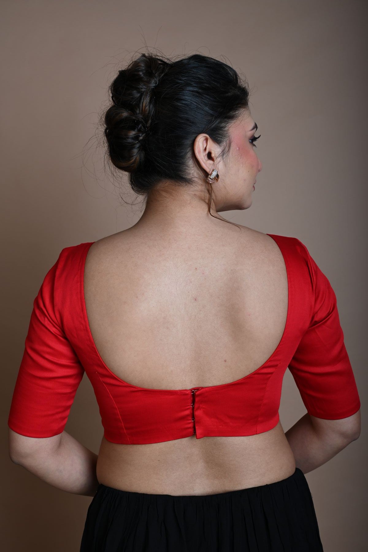 Red Half Sleeve Blouse in Cotton with Sweetheart Neckline - Anvi Couture