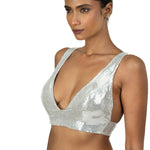 Silver Sequin Plunging V Neck Sleeveless Blouse - image 2