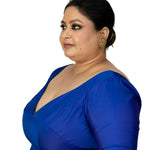 Blue Plus Size Sweet Heart Neckline Blouse with Elbow Sleeves - Anvi Couture