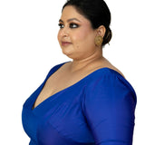 Blue Plus Size Sweet Heart Neckline Blouse with Elbow Sleeves - Anvi Couture