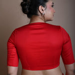 Red Round Neck Blouse in Cotton with Half Sleeves - Anvi Couture