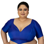 Blue Plus Size Sweet Heart Neckline Blouse with Elbow Sleeves - Anvi Couture
