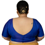Blue Plus Size Sweet Heart Neckline Blouse with Elbow Sleeves - Anvi Couture