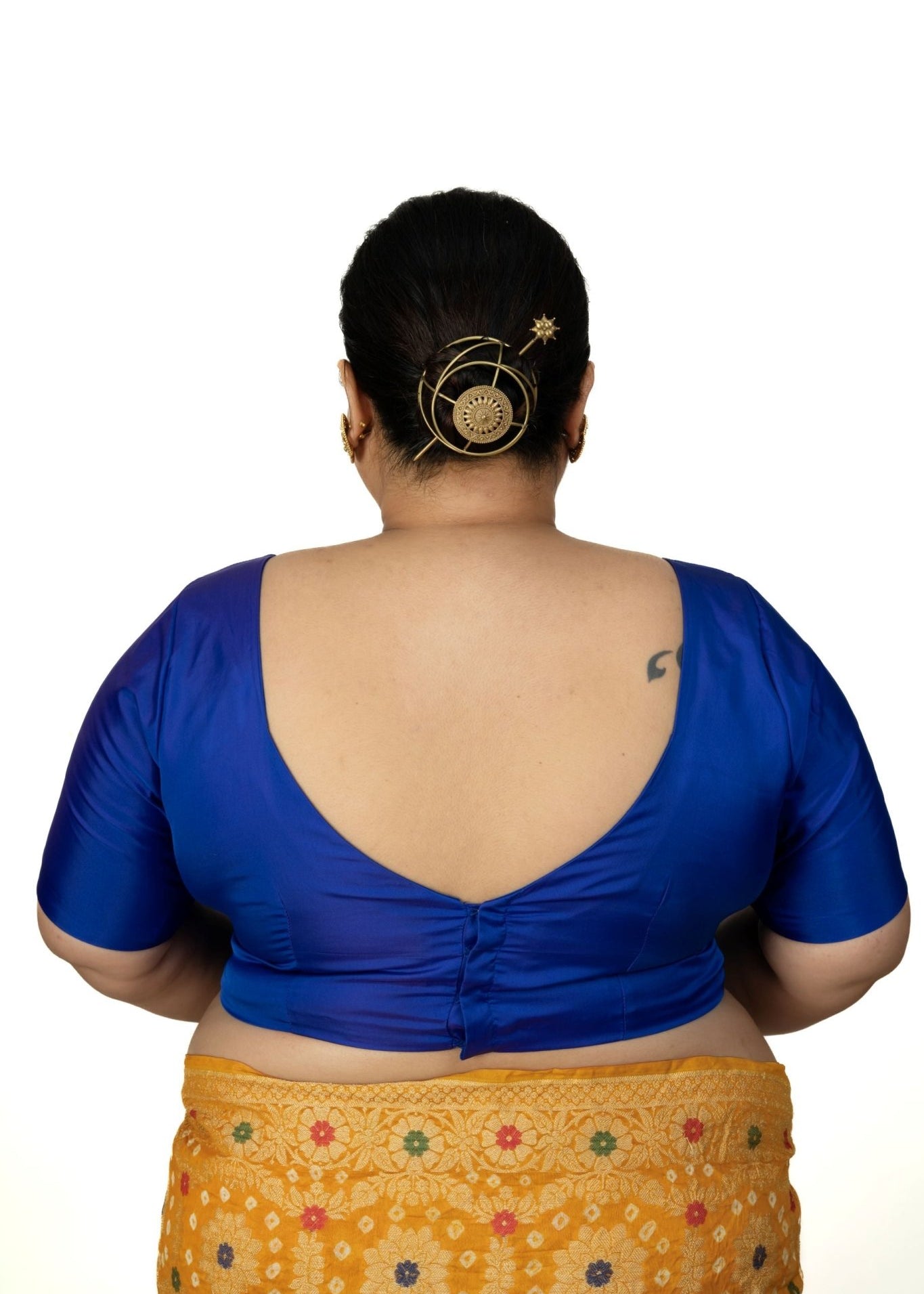 Blue Plus Size Sweet Heart Neckline Blouse with Elbow Sleeves - Anvi Couture