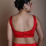 Red Sleeveless Blouse in Cotton with Square Neckline - Anvi Couture