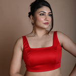 Red Sleeveless Blouse in Cotton with Square Neckline - Anvi Couture