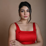 Red Sleeveless Blouse in Cotton with Square Neckline - Anvi Couture