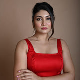 Red Sleeveless Blouse in Cotton with Square Neckline - Anvi Couture