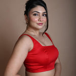 Red Sleeveless Blouse in Cotton with Square Neckline - Anvi Couture