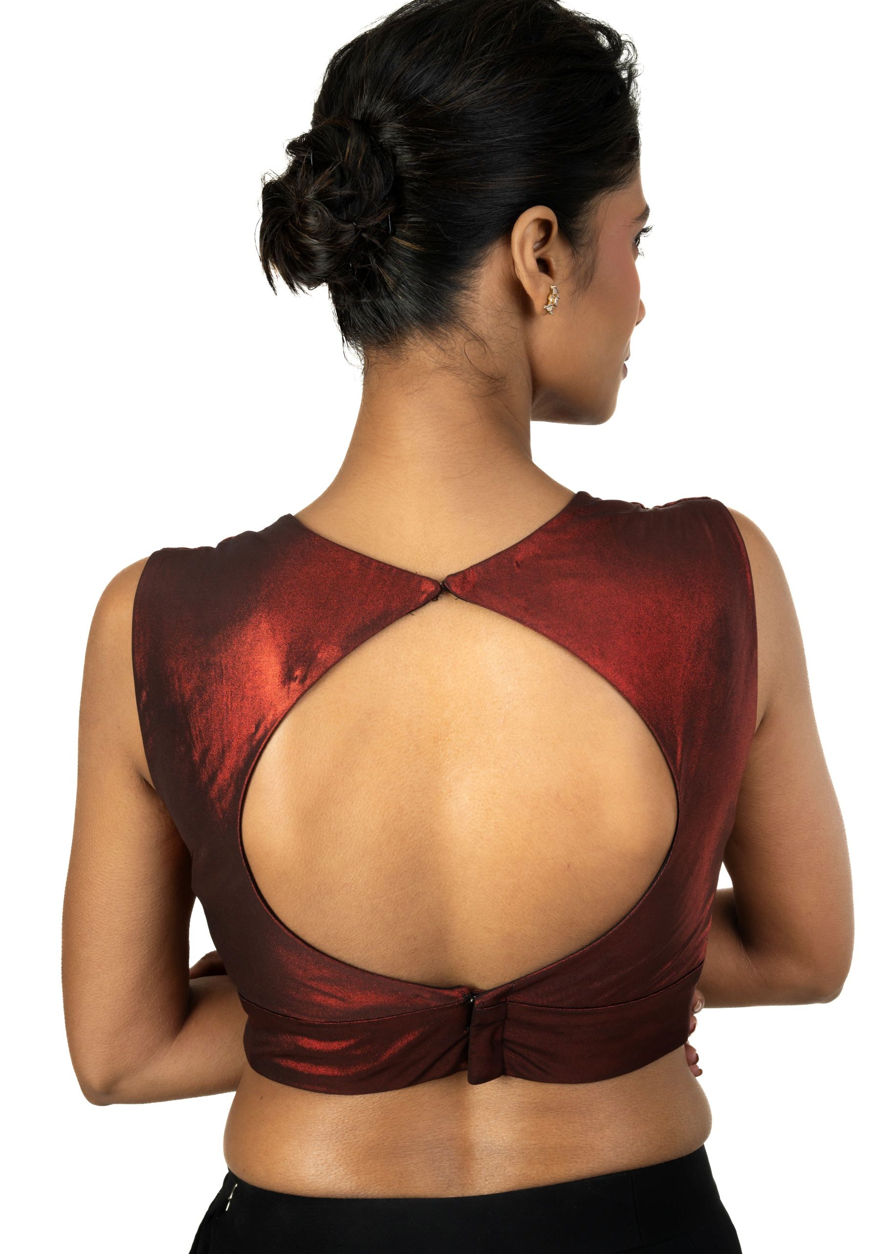 Maroon Sleeveless Tissue Blouse with Sweetheart Neckline - image 4