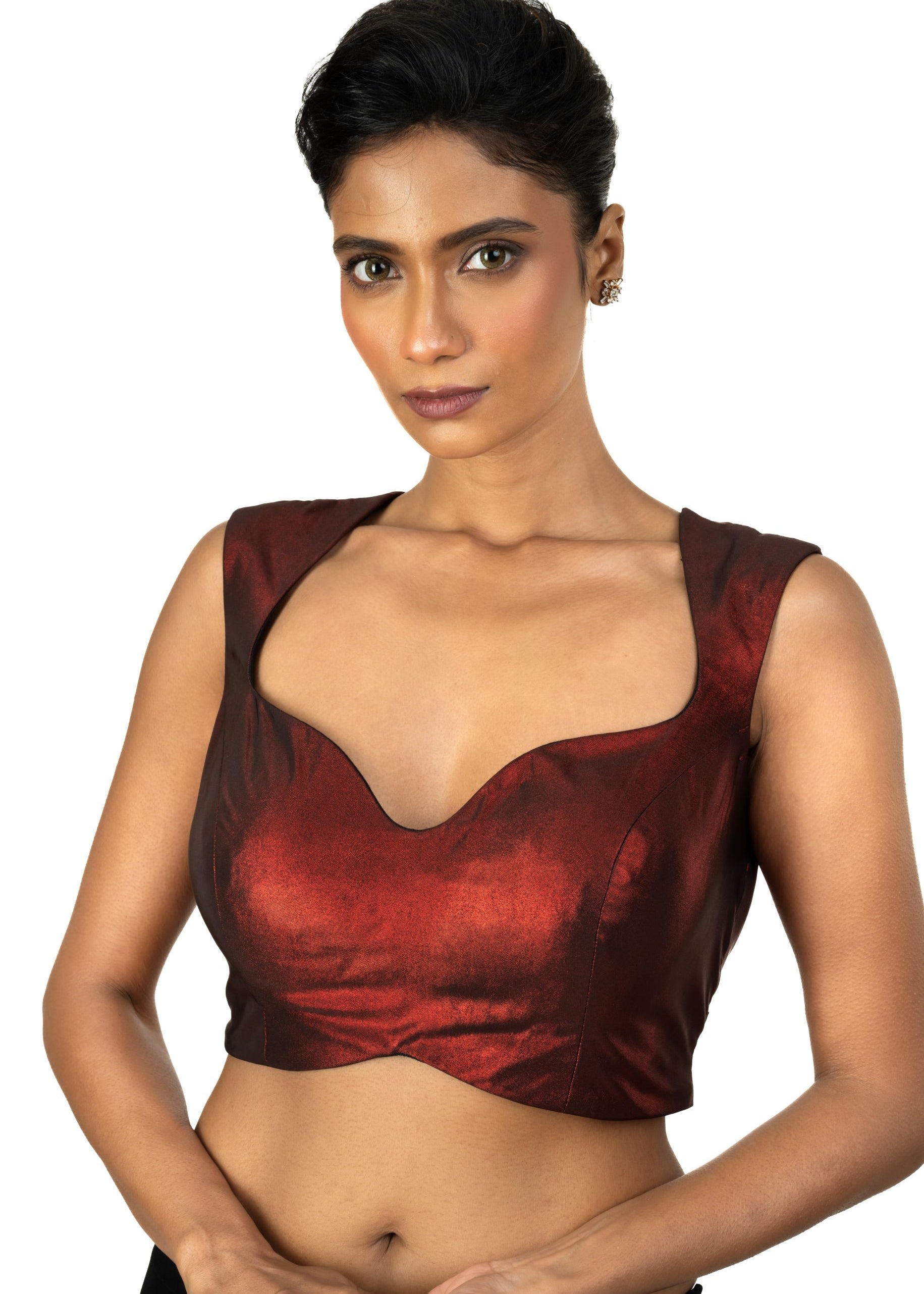Maroon Sleeveless Tissue Blouse with Sweetheart Neckline - image 1