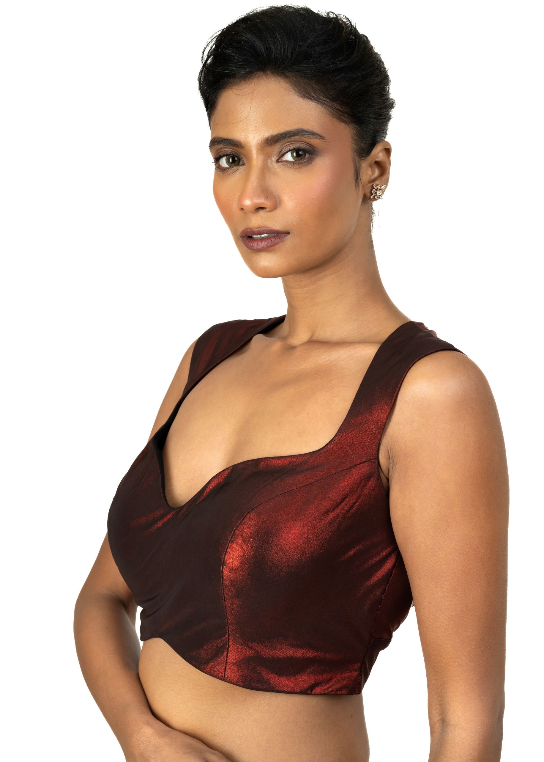 Maroon Sleeveless Tissue Blouse with Sweetheart Neckline - image 3