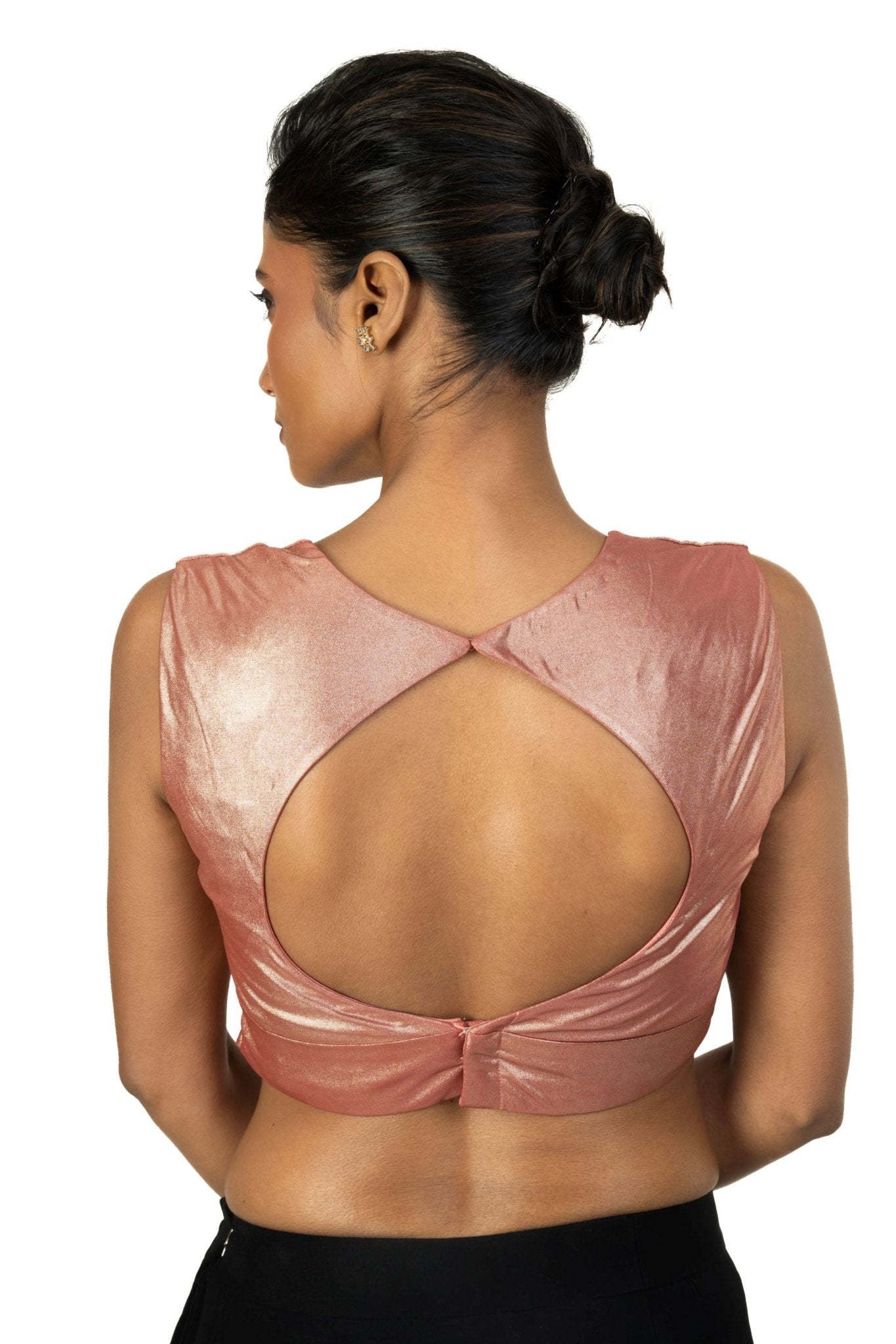 Peach Sleeveless Tissue Blouse with Sweetheart Neckline - Anvi Couture