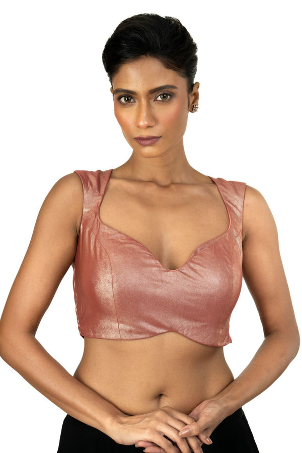 Peach Sleeveless Tissue Blouse with Sweetheart Neckline - Anvi Couture - Front 1