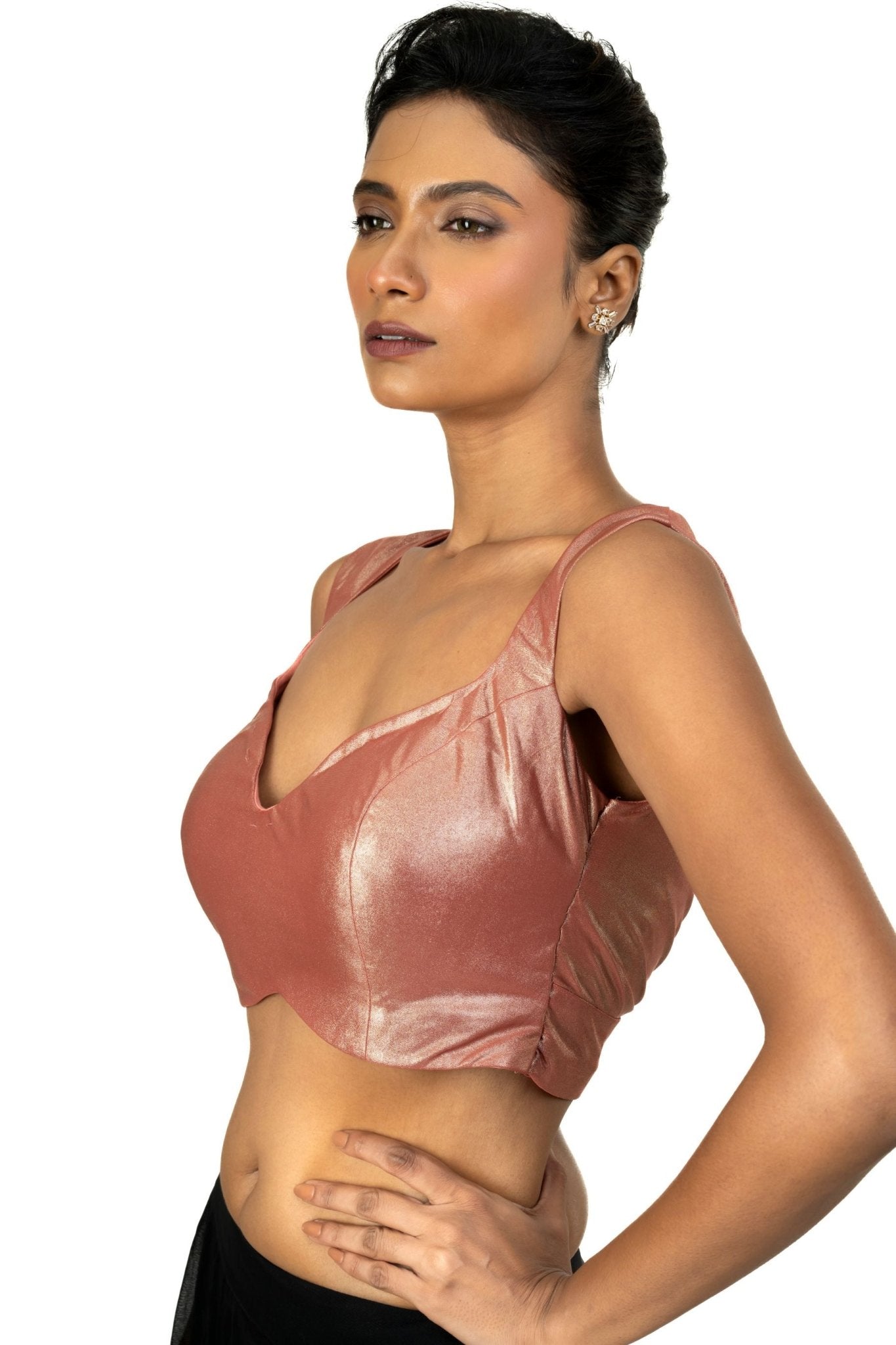 Peach Sleeveless Tissue Blouse with Sweetheart Neckline - Anvi Couture