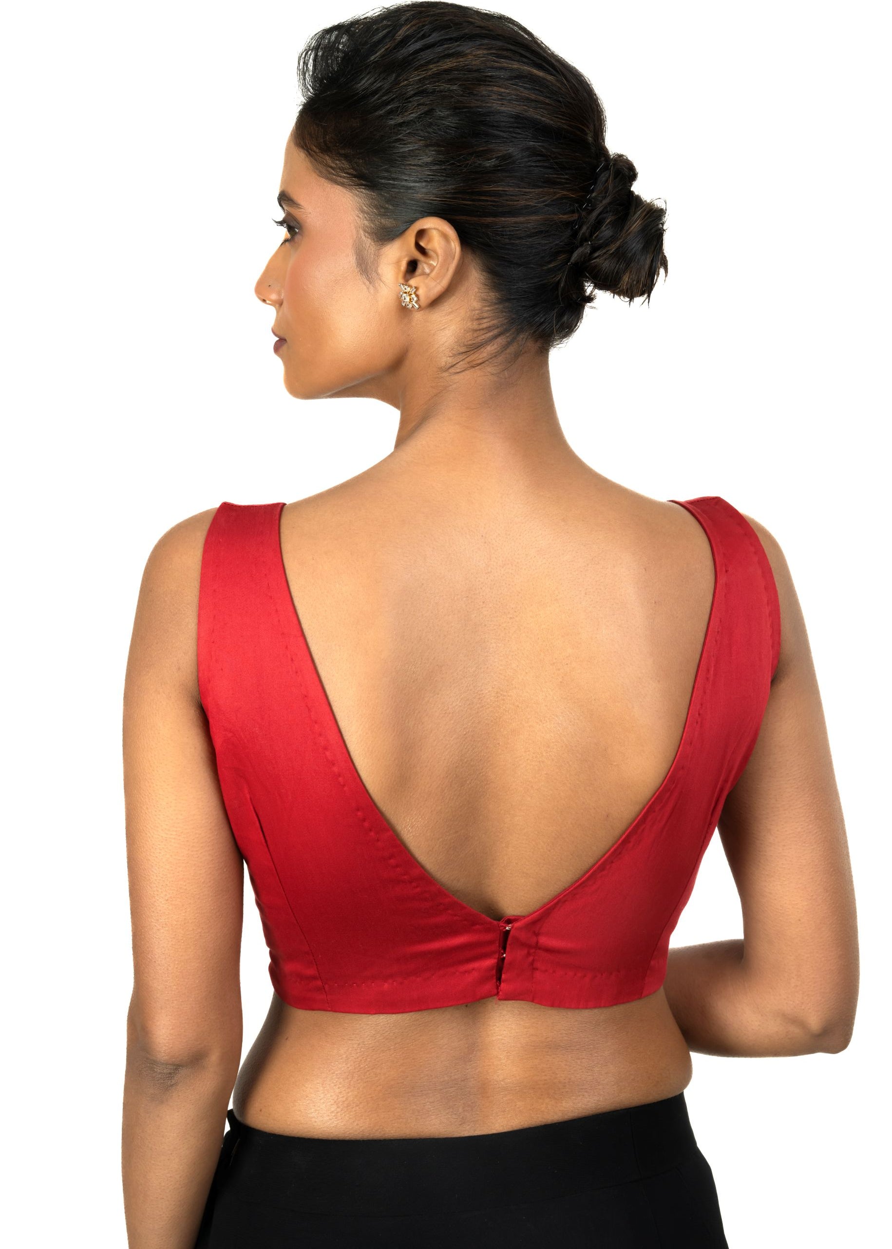 Red V Neckline Sleeveless Blouse with Back Closer - image 4