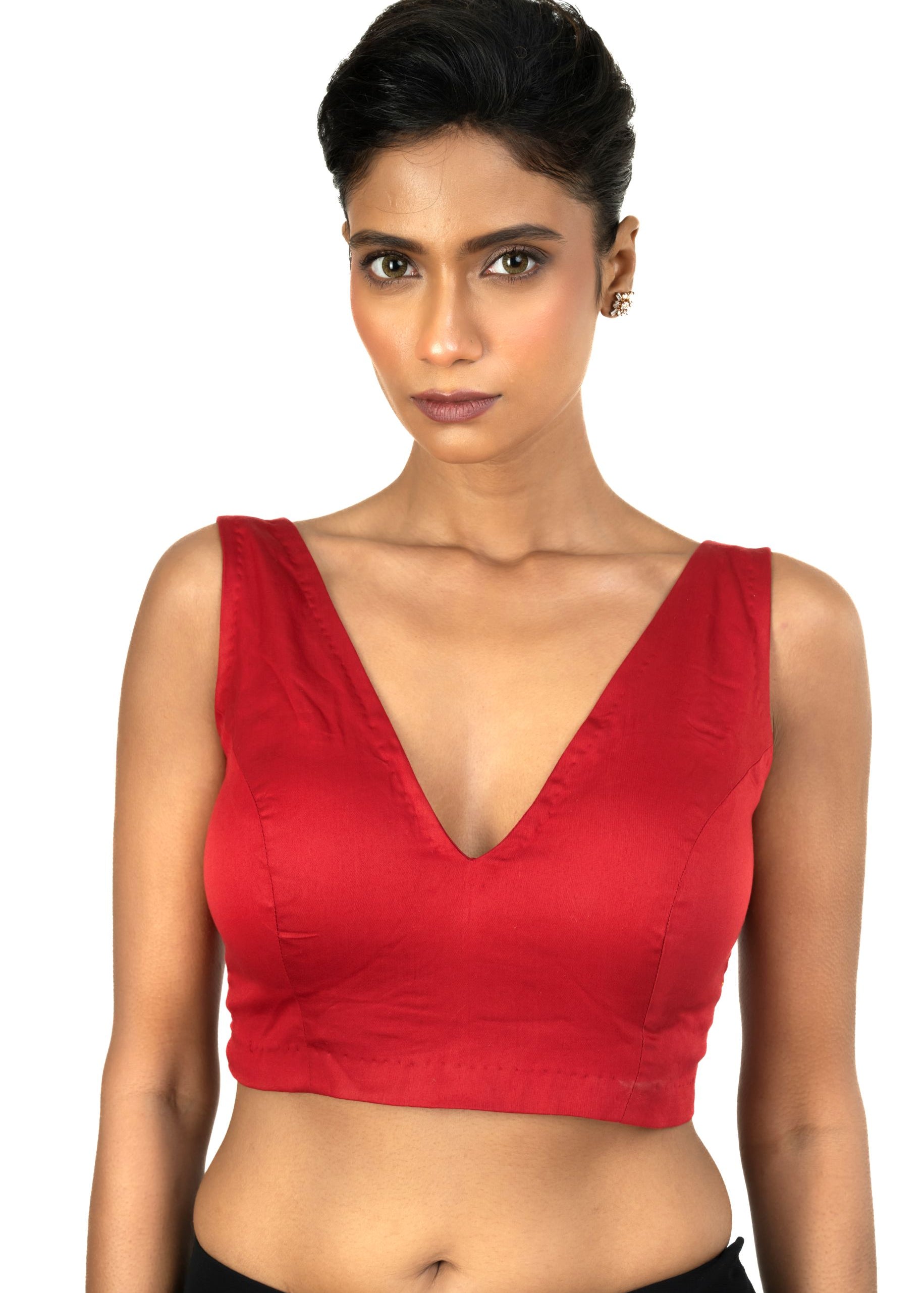 Red V Neckline Sleeveless Blouse with Back Closer - image 1
