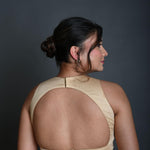 Cream Sleeveless Blouse in Cotton with Back Cutout with Deep V Neckline - Anvi Couture