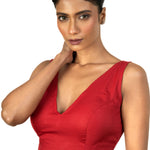 Red V Neckline Sleeveless Blouse with Back Closer - image 2