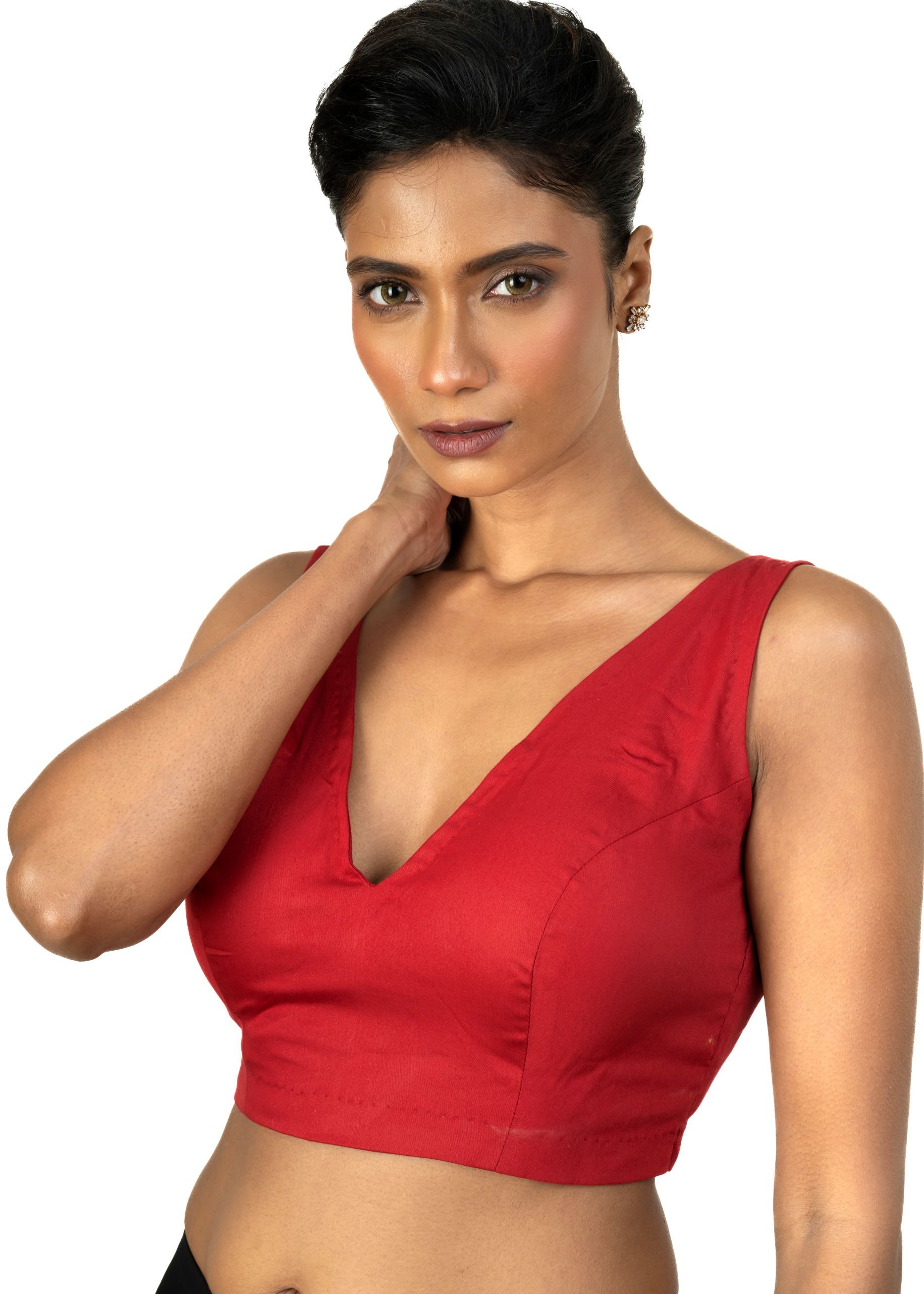 Red V Neckline Sleeveless Blouse with Back Closer - image 2